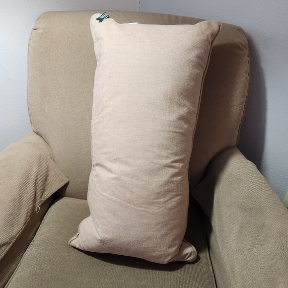 Lauren Ralph Lauren Monogram Lumbar Throw Pillow Tan Linen Blend Accent - Picture 9 of 14